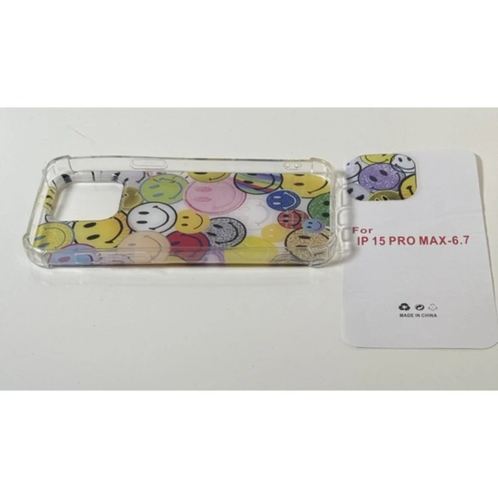 Happy Face Print iPhone 15‎ Pro Max Case Clear Jelly Bumper Multi Color 81-05
